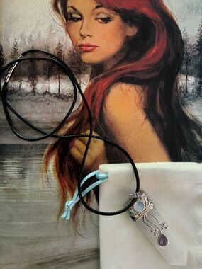 Rose Quartz and Amethyst Pendant on 22” Black Leather Necklace